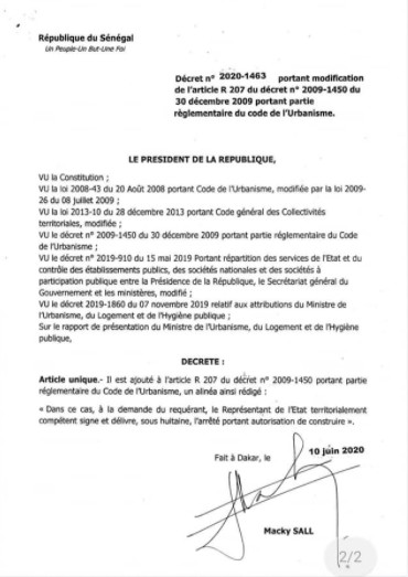 Décret conférant aux préfets de signer des Autorisations de construire : Macky contourne les maires