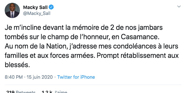 Macky Sall : Je m’incline devant la mémoire de 2 de nos jambars tombés sur le champ de l’honneur, en Casamance.