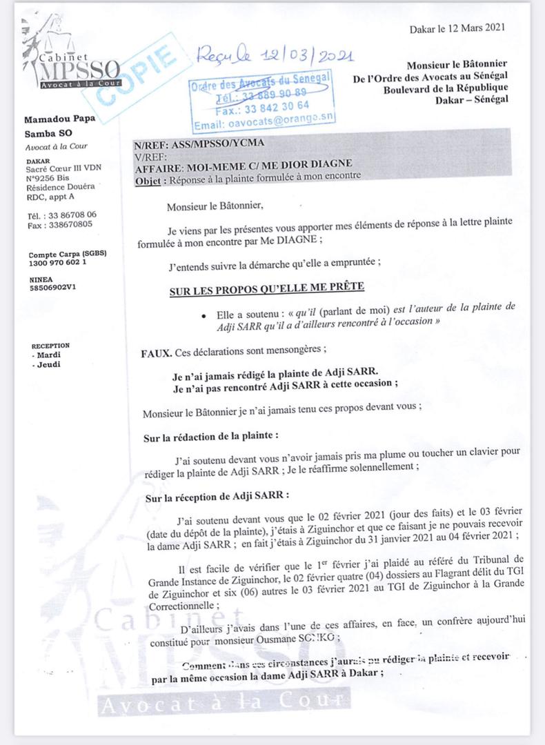 Me Papa Samba So brise le silence: « Je n’ai jamais rédigé la plainte de Adji Sarr