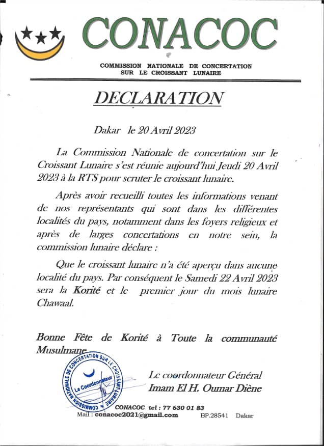 La fête de Korité sera célébrée samedi par la majorité des Sénégalais