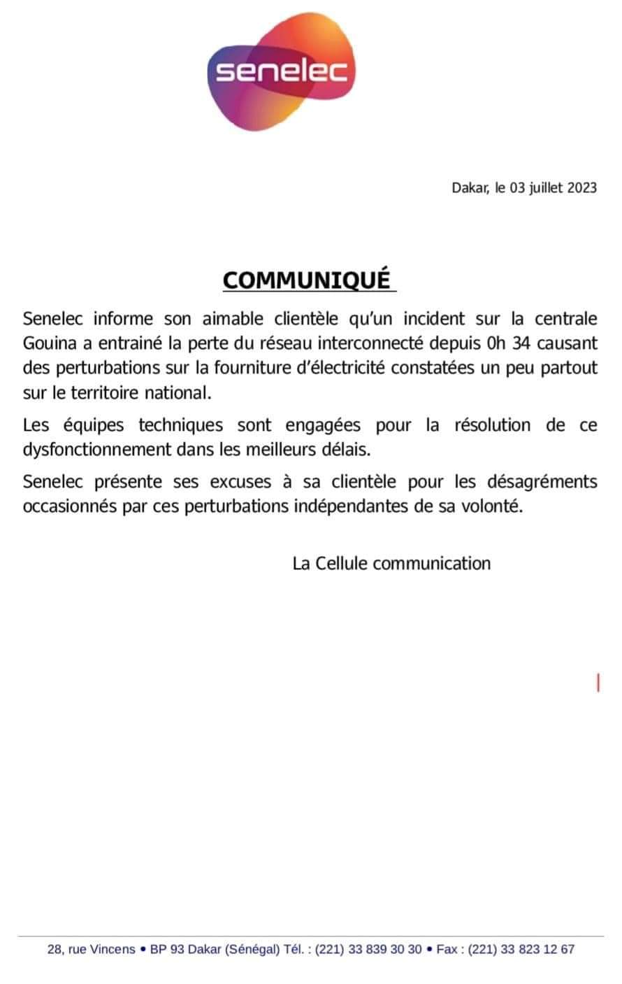 Coupures d’électricité sur l’étendue du territoire : la Senelec s’explique