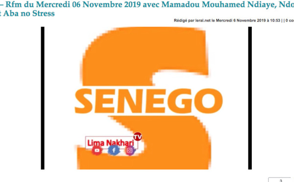 Xalass – Rfm du Mercredi 06 Novembre 2019 avec Mamadou Mouhamed Ndiaye, Ndoye Bane et Aba no Stress