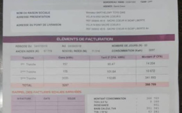 Hausse du prix de l'électricité: Barthélémy Dias publie sa facture de 440 000 FCfa (Photo)