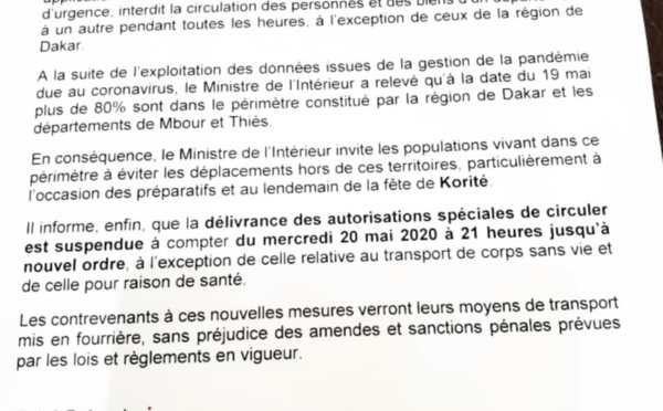 CIRCULATION INTERURBAINE : Le ministre de l’intérieur annule la délivrance des autorisations. (DOCUMENT)